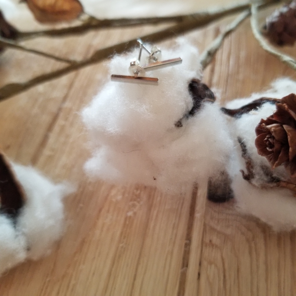 Adorable Dainty SILVER plated Bar earrings - Picture 7 of 8